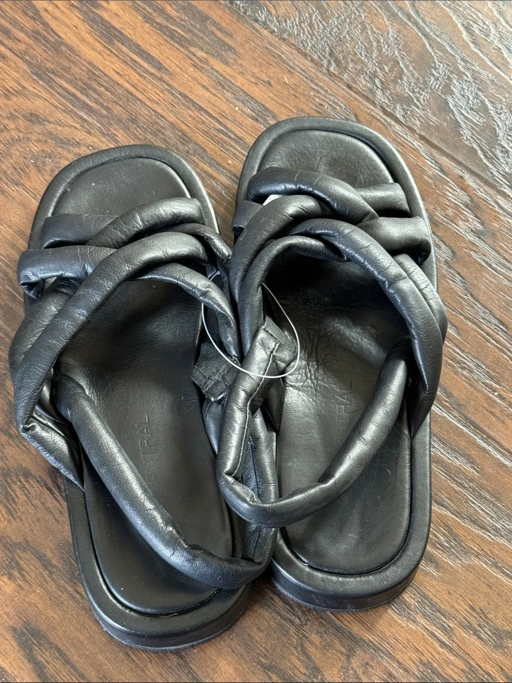 275 Central Black Leather Braided Slide Sandals